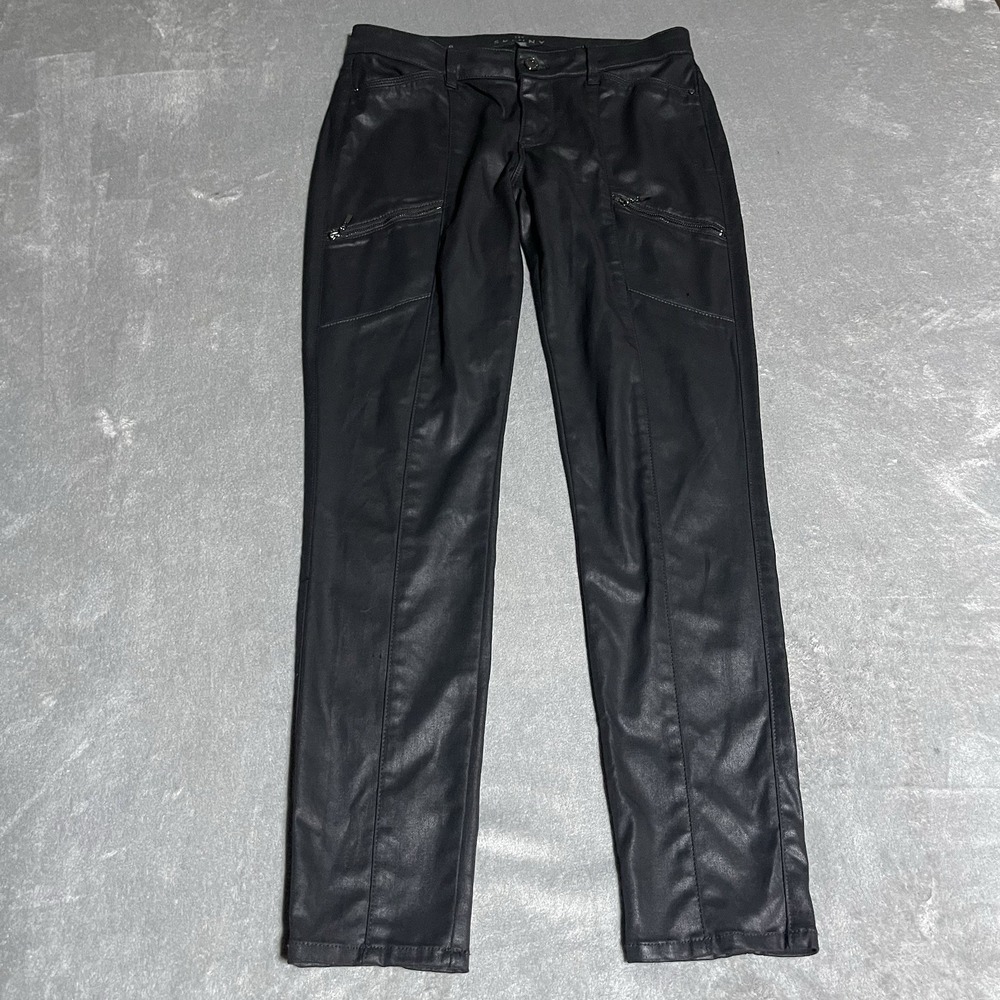 White House Black Market Black Cropped Faux-Leather Moto Pants